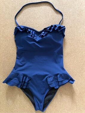 BCBG Generation Ruffle One Piece Swimsuit Royal Blue, Lined, Size Small